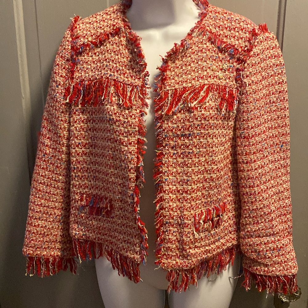 Zara Red and White Tweed Jacket